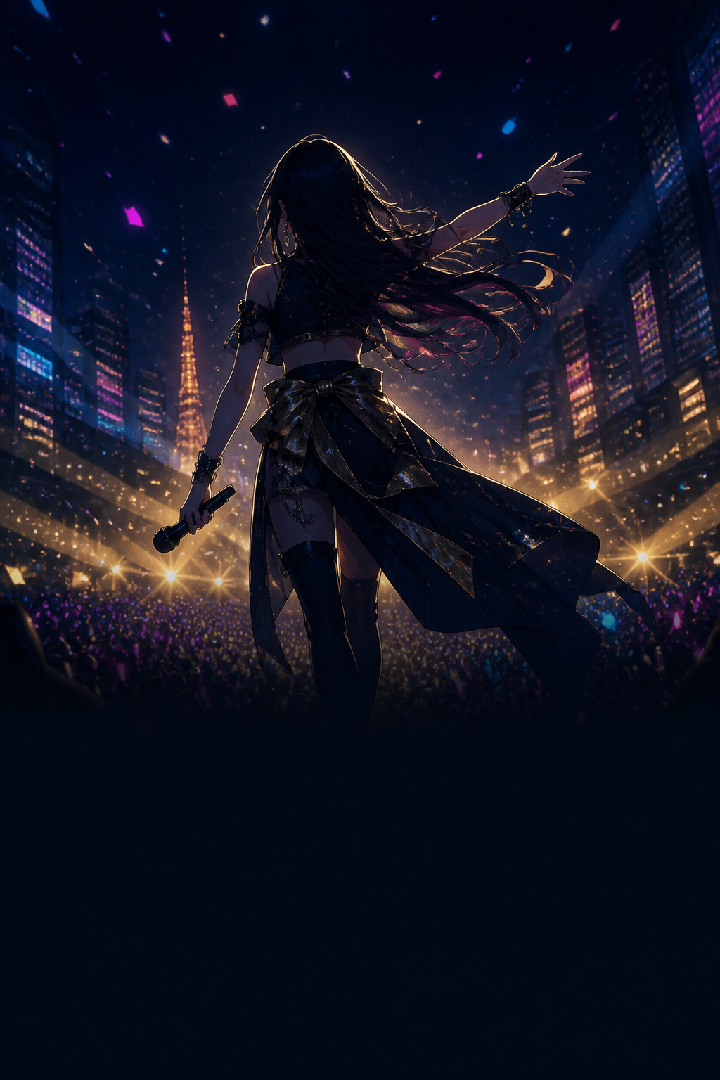 Artista original de estilo anime actuando en un concierto J-pop